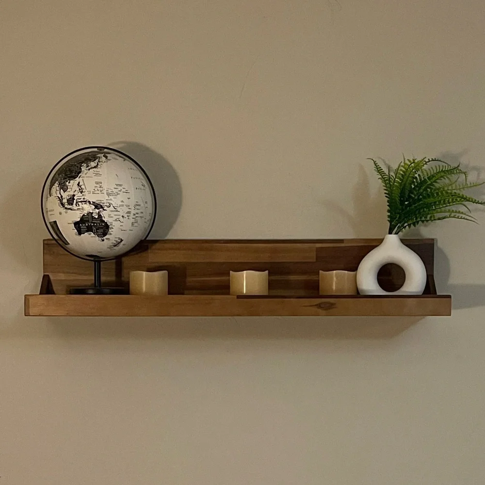 Wooden Wall Shelf with Decorative Accents - Brown